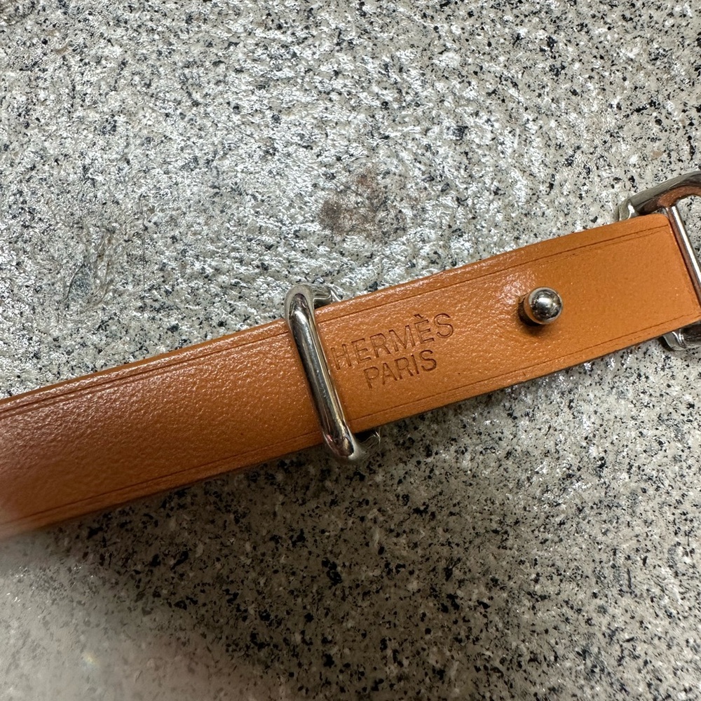 Hermes Api2 Bracelet Silver Brown Metal Leather Women's HERMES - Picture 2 of 5
